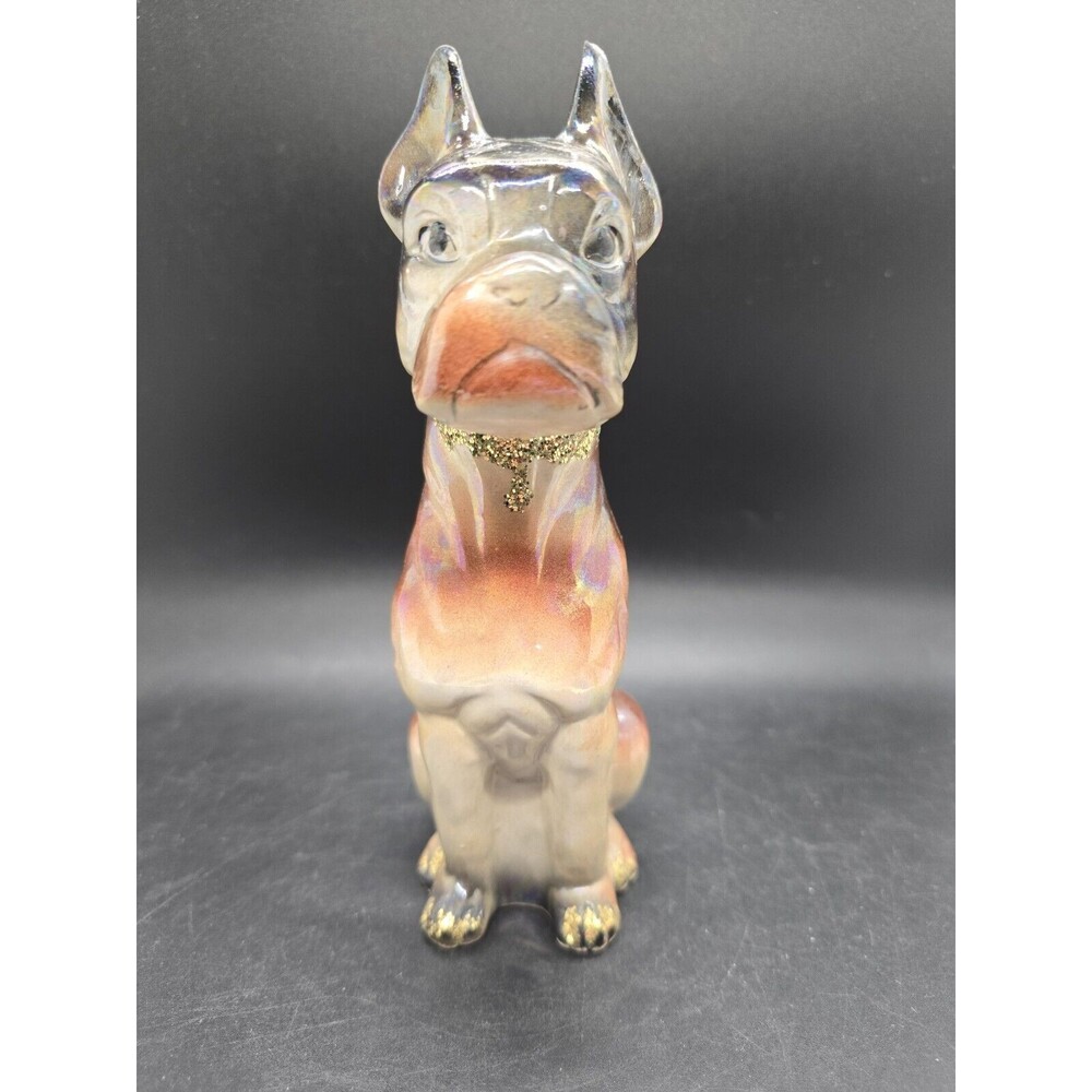 Vintage 7" Ceramic Brown Boxer Dog Figurine Japan Gold Sparkle - Picture 3 of 10